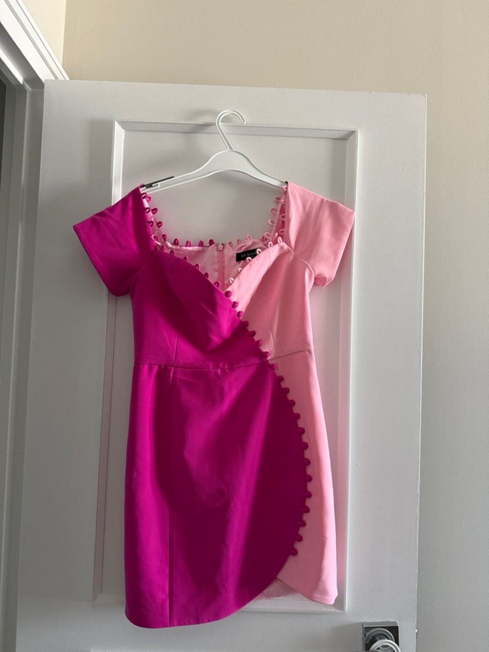 Two-Tone Pink Party Dress with Pom Trim fully lined sz M